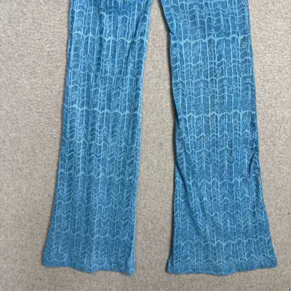 Free People Women's XS In The Night Lace Flare Pant Blue Elastic Waist Pull On